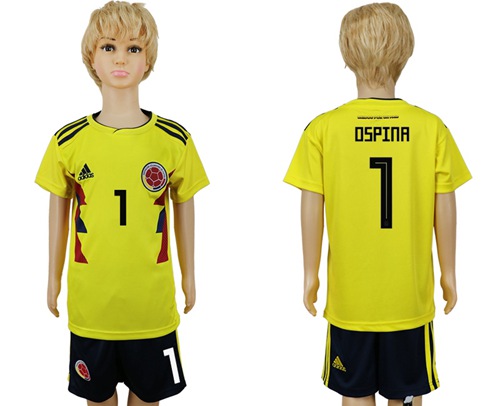 Colombia #1 Ospina Home Kid Soccer Country Jersey - Click Image to Close